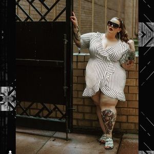 White pinstriped wrap dress